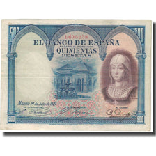Billete, 500 Pesetas, 1927, España, 1927-07-24, KM:73c, BC+
