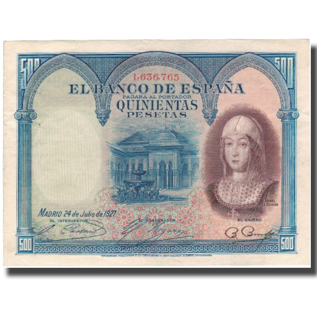 Billet, Espagne, 500 Pesetas, 1927, 1927-07-24, KM:73c, TB+