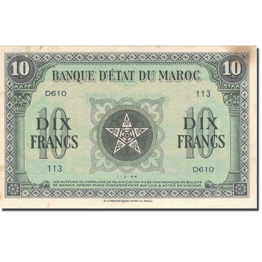 Geldschein, Marokko, 10 Francs, 1944, 1944-03-01, KM:25a, SS