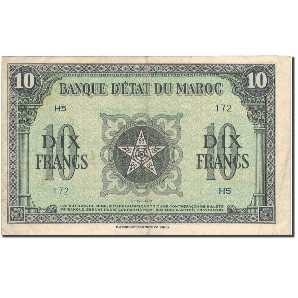 Banconote, Marocco, 10 Francs, 1944, 1944-03-01, KM:25a, BB