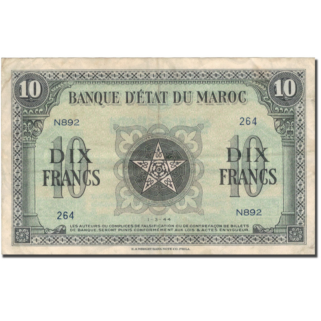 Geldschein, Marokko, 10 Francs, 1944, 1944-03-01, KM:25a, SS