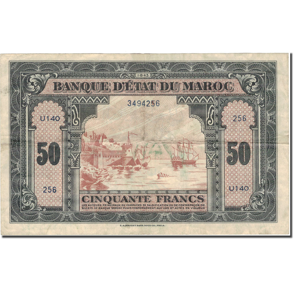 Banknote, Morocco, 50 Francs, 1943, 1943-08-01, KM:26a, VF(30-35)