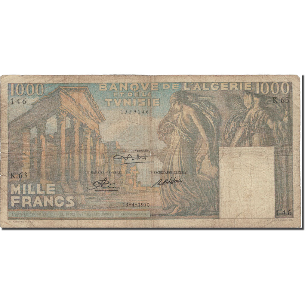 Banconote, Tunisia, 1000 Francs, 1950, 1950-07-10, KM:29a, MB