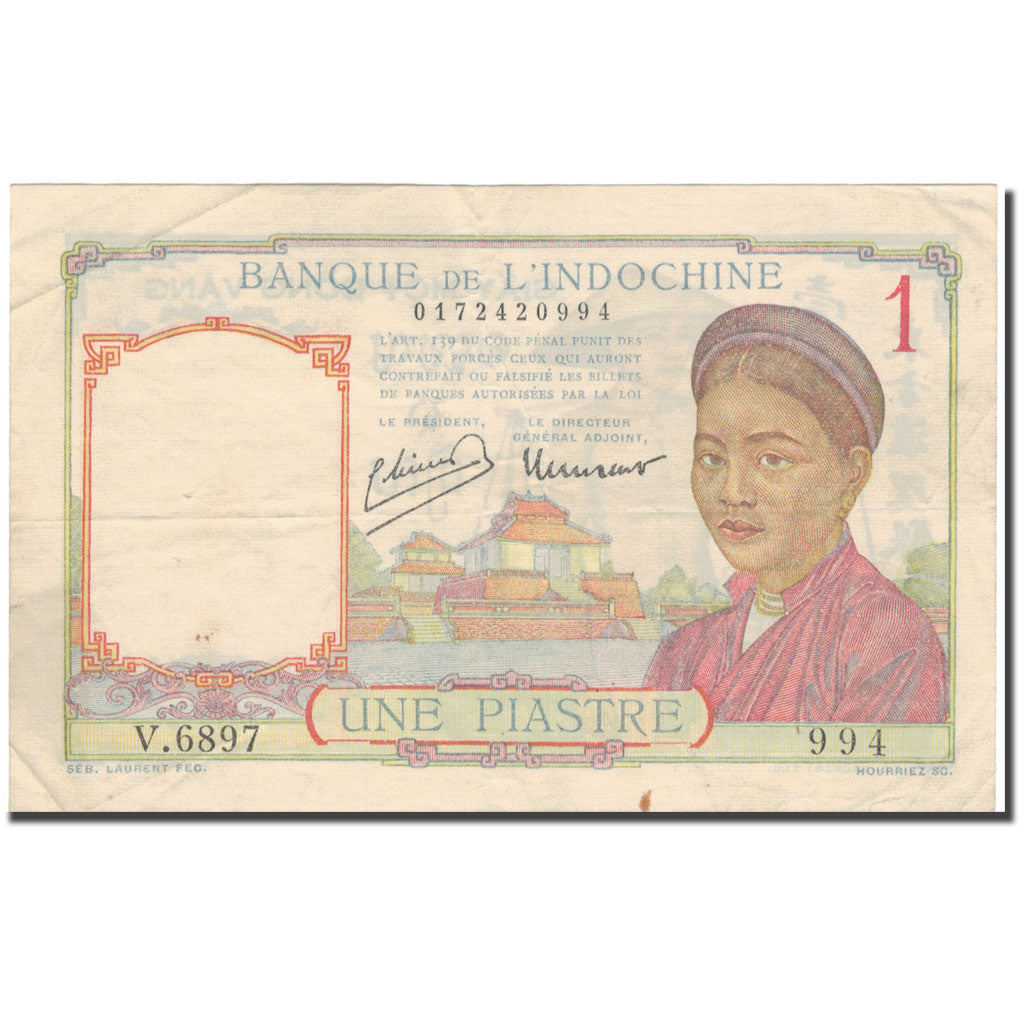Banconote, INDOCINA FRANCESE, 1 Piastre, KM:52, BB