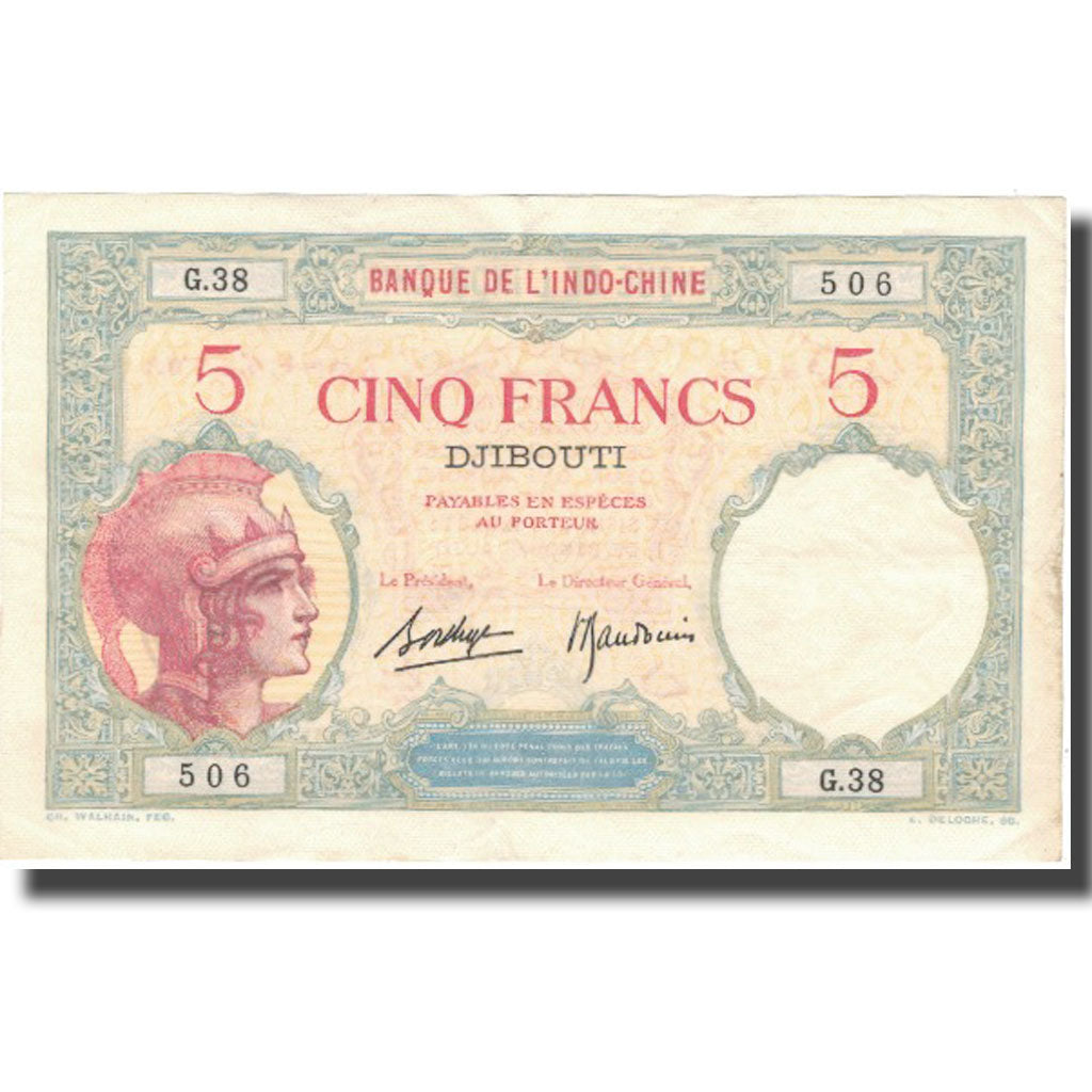 Geldschein, Französisch-Somaliland, 5 Francs, 1928, 1928, KM:6b, VZ+