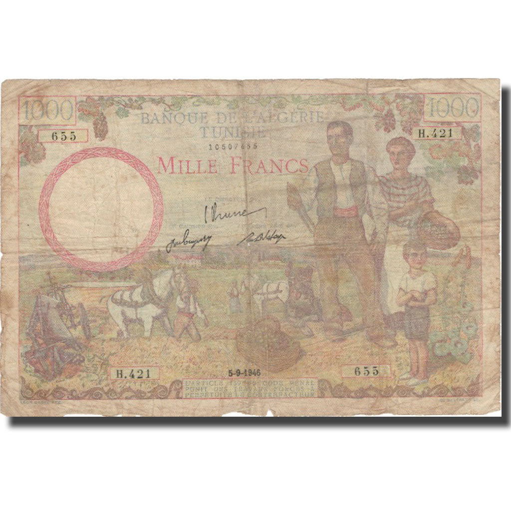 Billete, 1000 Francs, 1946, Túnez, 1946-09-05, KM:26, RC+