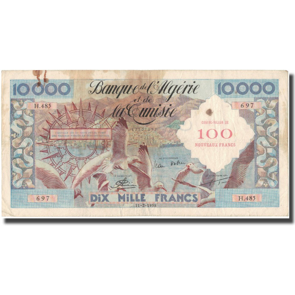 Billet, Algeria, 100 NF on 10,000 Francs, 1958, 1958-02-11, KM:114, TB+