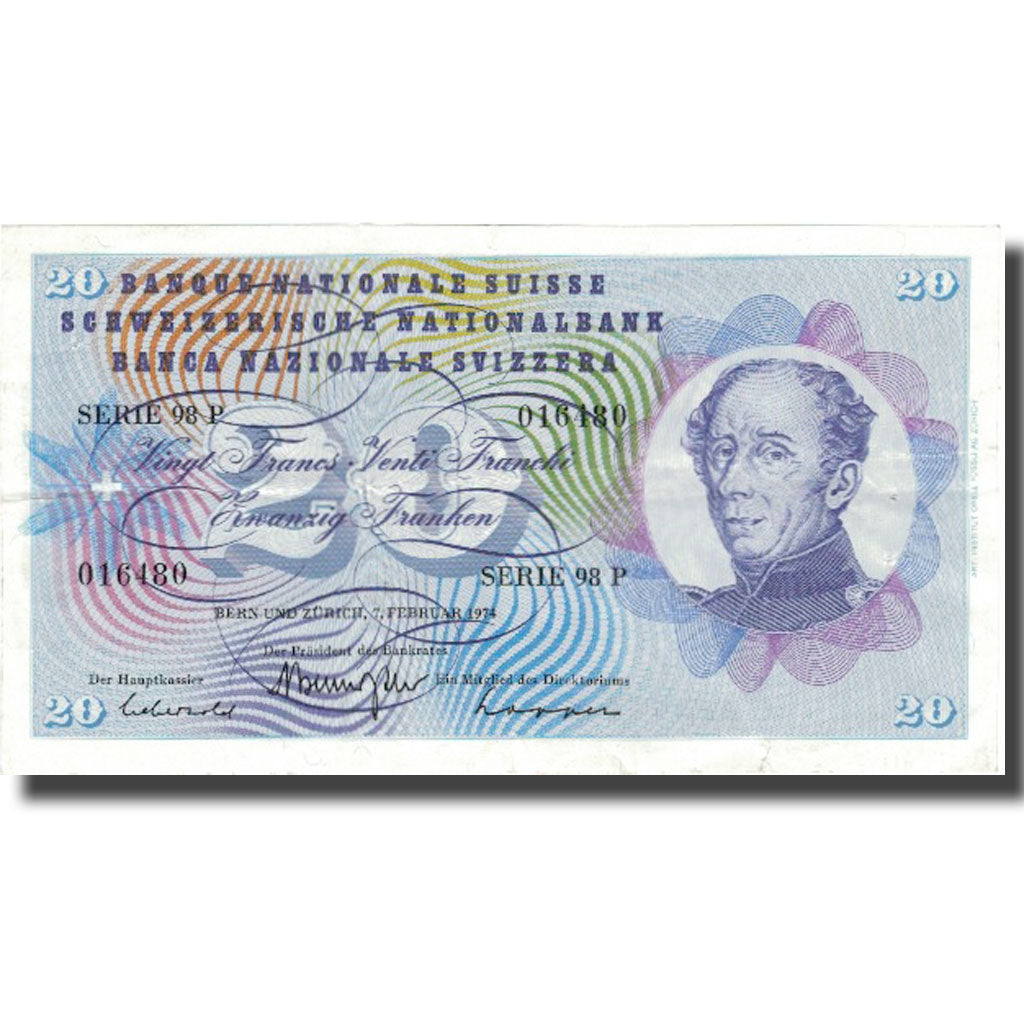 Billet, Suisse, 20 Franken, 1974, 1974-02-07, KM:46v, TTB+