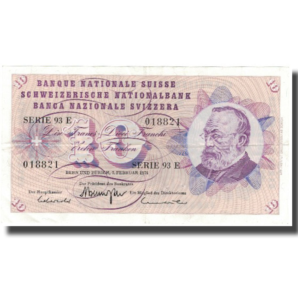 Geldschein, Schweiz, 10 Franken, 1974, 1974-02-07, KM:45t, SS+