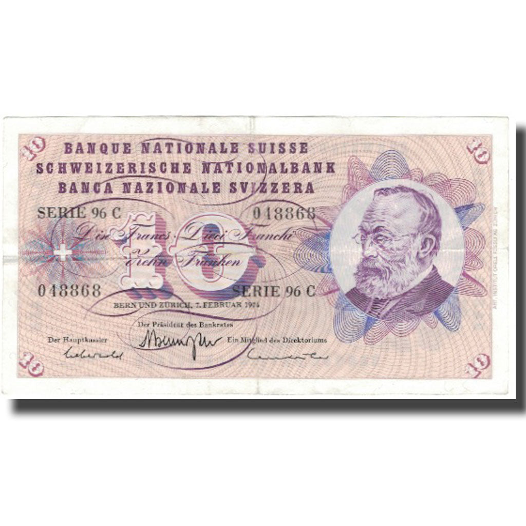 Billet, Suisse, 10 Franken, 1974, 1974-02-07, KM:45t, TTB+