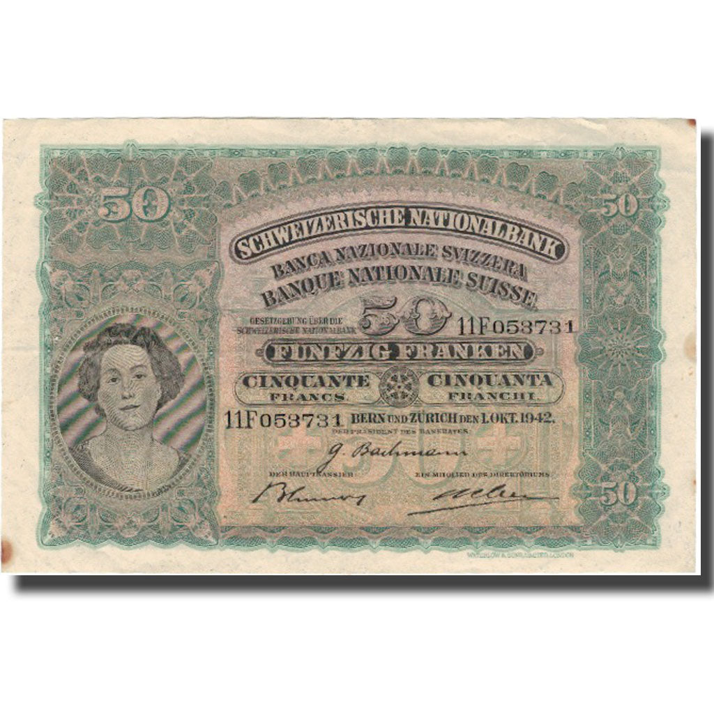 Banconote, Svizzera, 50 Franken, 1942, 1942-10-01, KM:34m, MB+