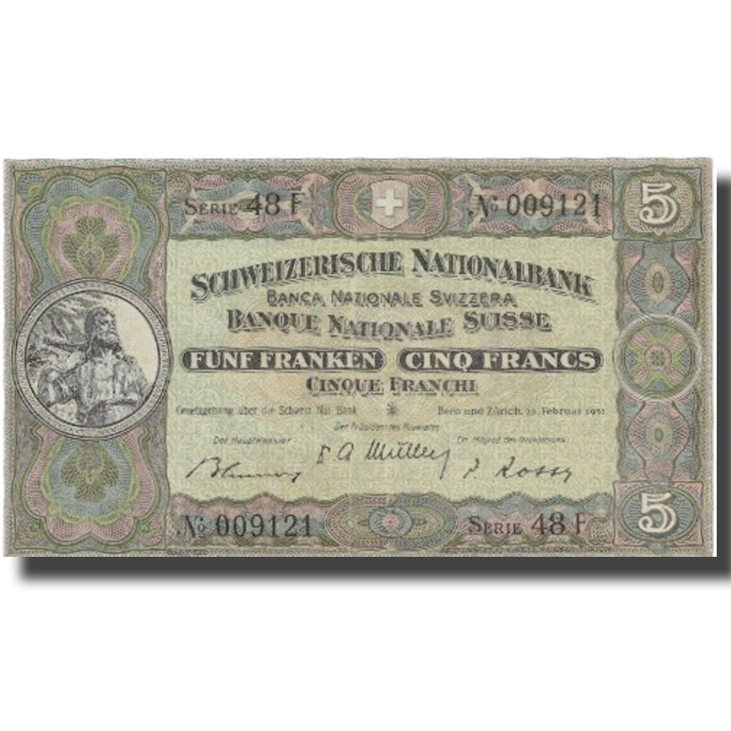 Billet, Suisse, 5 Franken, 1951, 1951-02-22, KM:11o, TB