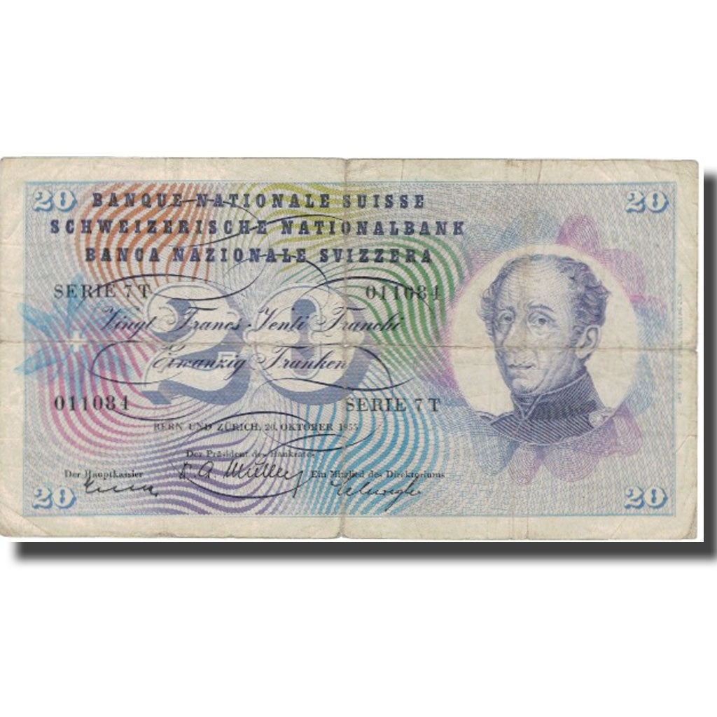 Billet, Suisse, 20 Franken, 1955, 1955-10-20, KM:46c, B