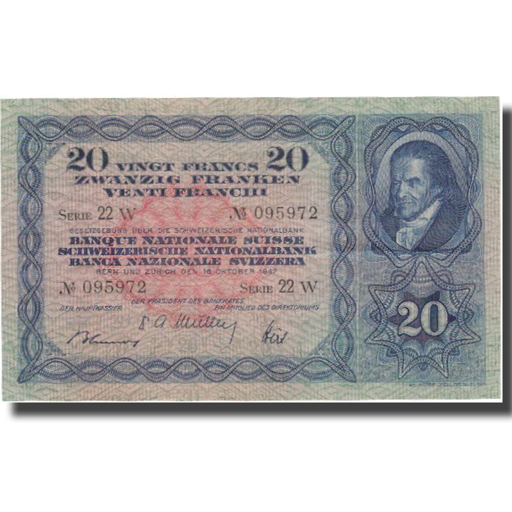 Banknote, Switzerland, 20 Franken, 1947, 1947-10-16, KM:39p, AU(50-53)