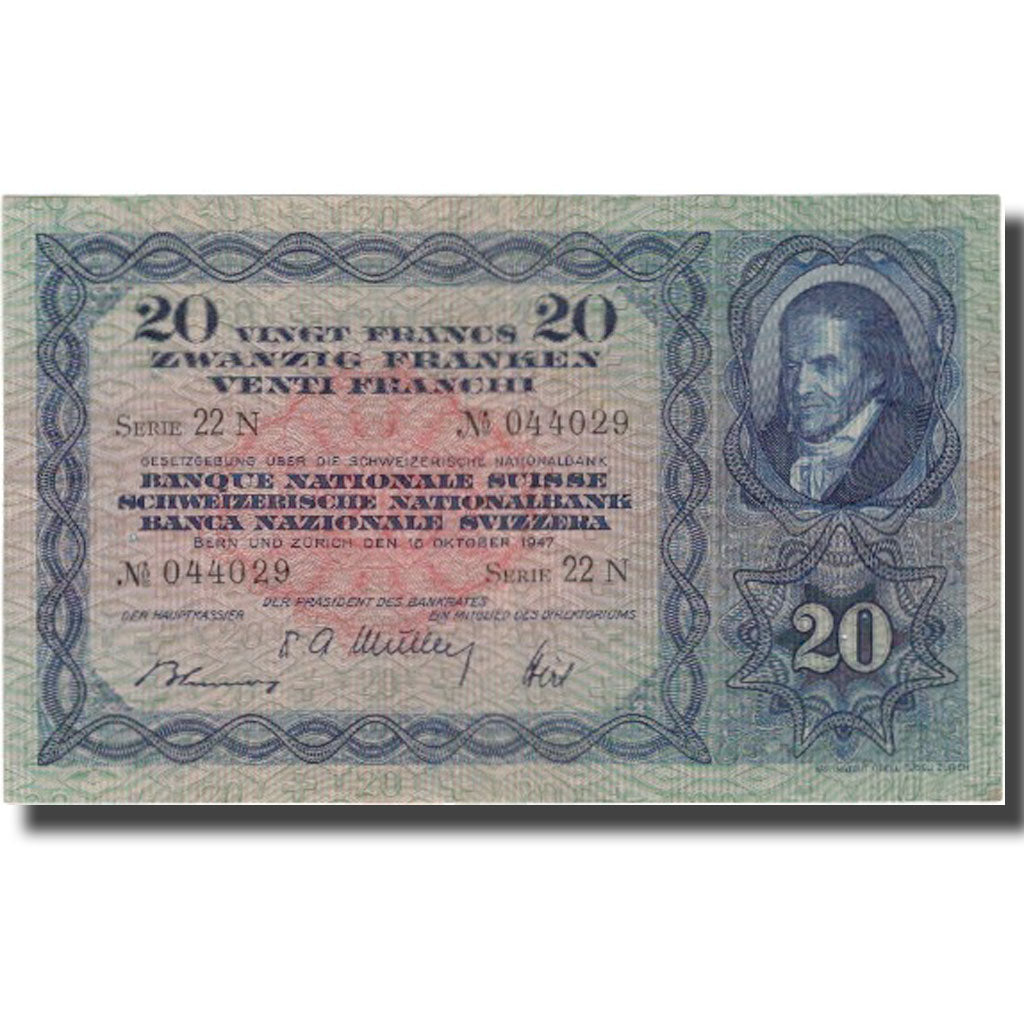 Banknote, Switzerland, 20 Franken, 1947, 1947-10-16, KM:39p, EF(40-45)