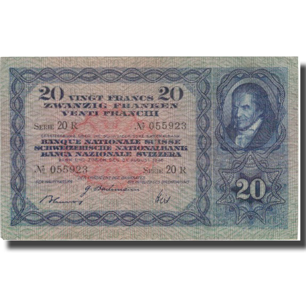 Banknote, Switzerland, 20 Franken, 1946, 1946-08-31, KM:39o, VF(30-35)