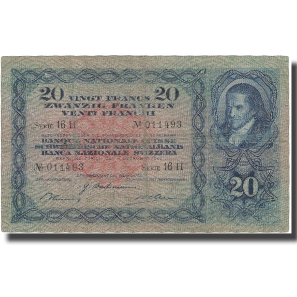 Nota, Suíça, 20 Franken, 1942, 1942-12-04, KM:39l, VF(20-25)