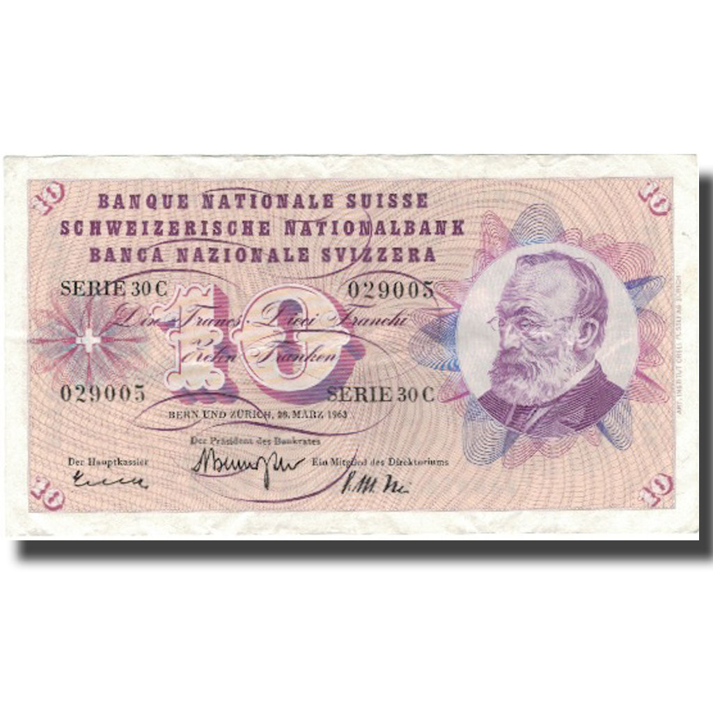 Billet, Suisse, 10 Franken, 1963, 1963-03-28, KM:45h, TTB