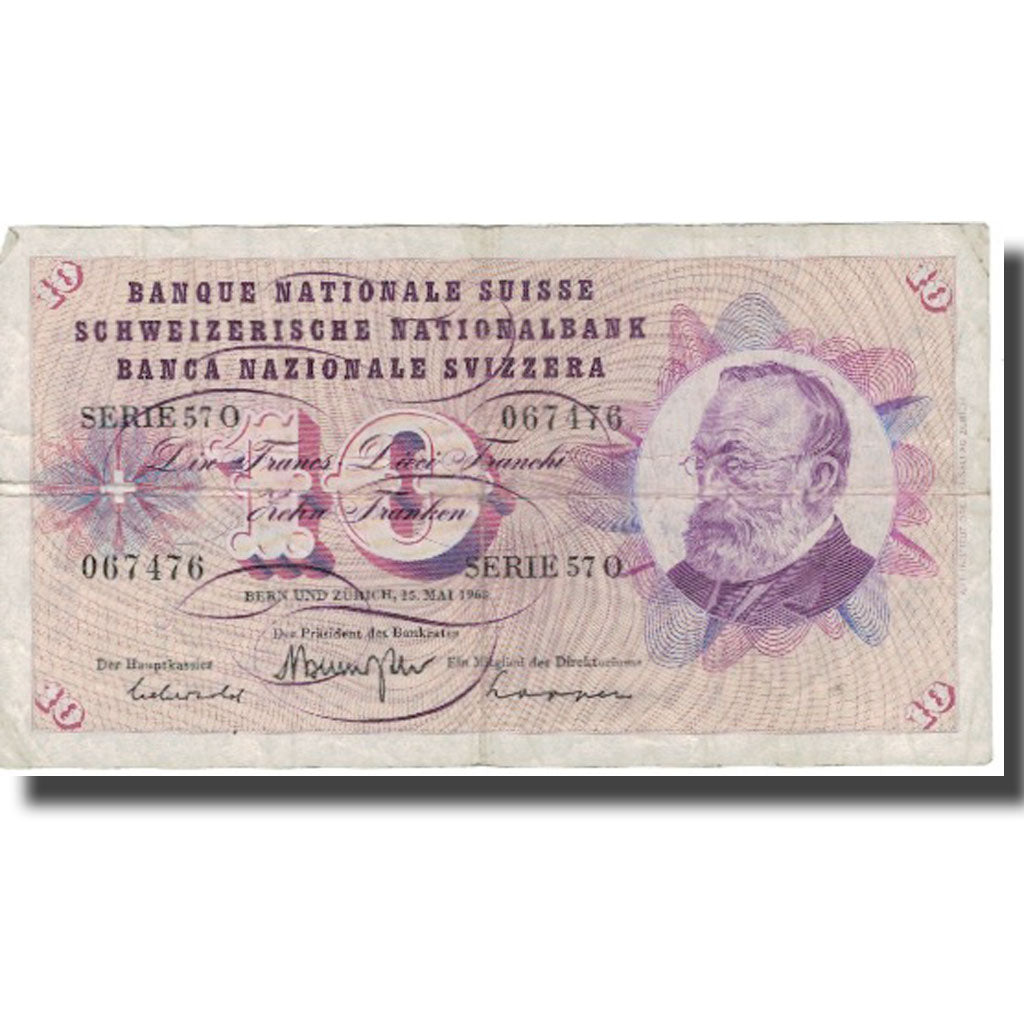 Billet, Suisse, 10 Franken, 1968, 1968-05-15, KM:45n, TB
