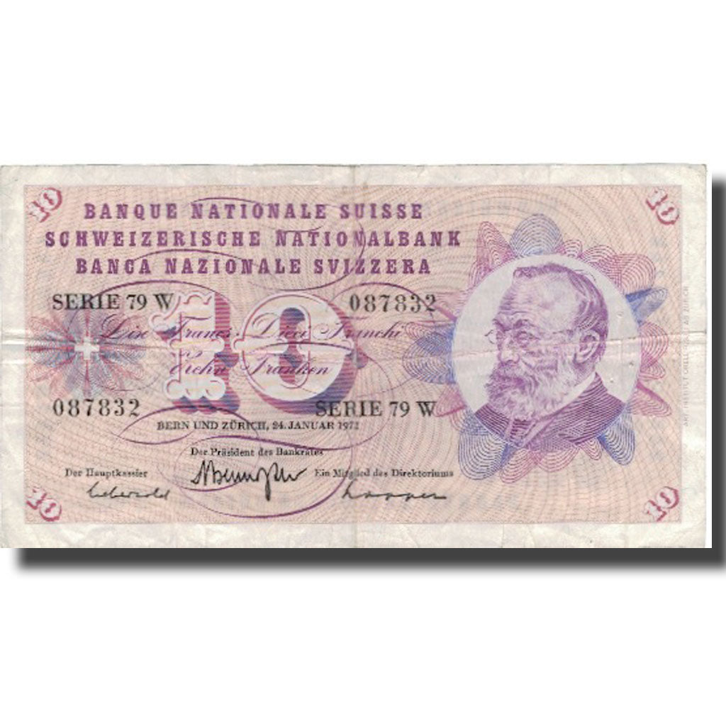 Banknot, Szwajcaria, 10 Franken, 1972, 1972-01-24, KM:45r, VF(30-35)