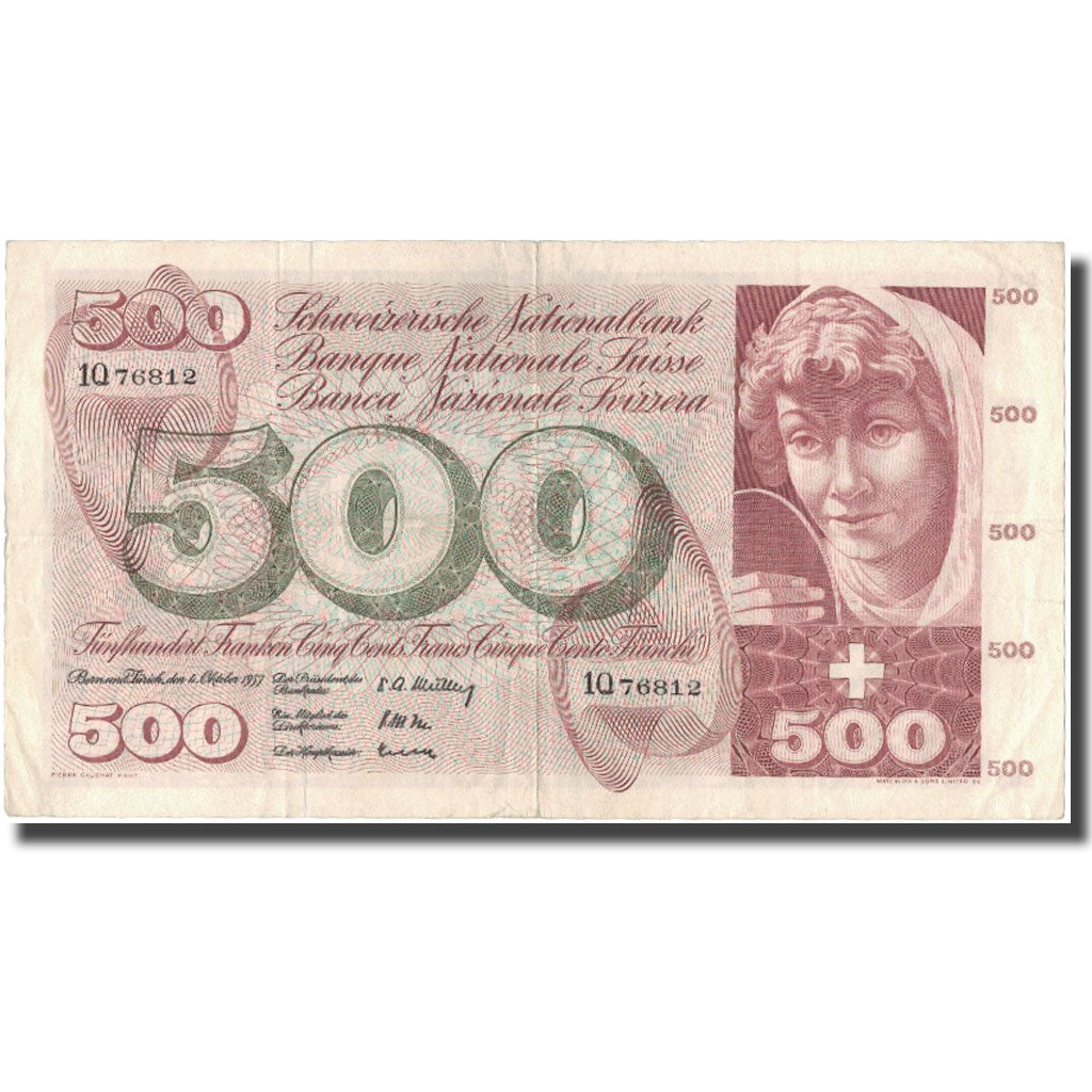 Geldschein, Schweiz, 500 Franken, 1957, 1957-10-04, KM:50b, S+