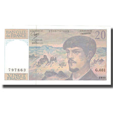 France, 20 Francs, Debussy, 1990, 1990, UNC(64), Fayette:66bis1, KM:151d