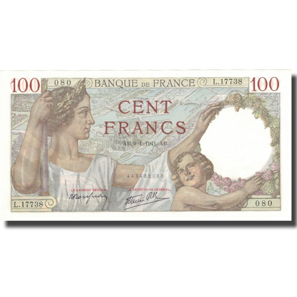 France, 100 Francs, Sully, 1941, 1941-01-09, SPL+, Fayette:26.44, KM:94