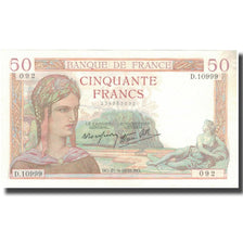 France, 50 Francs, Cérès, 1939, 1939-09-21, UNC(64), Fayette:18.31, KM:85b