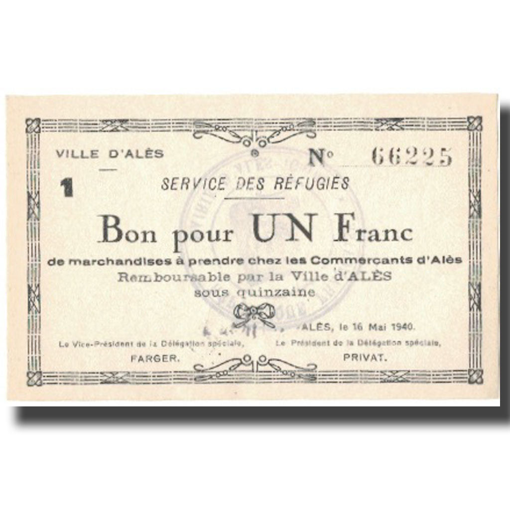 França, Alès, 1 Franc, 1940, UNC(60-62)