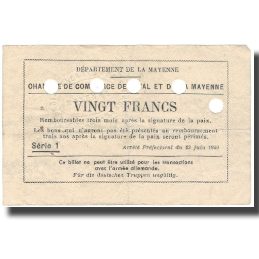 Francia, Laval, 20 Francs, 1940, BB+