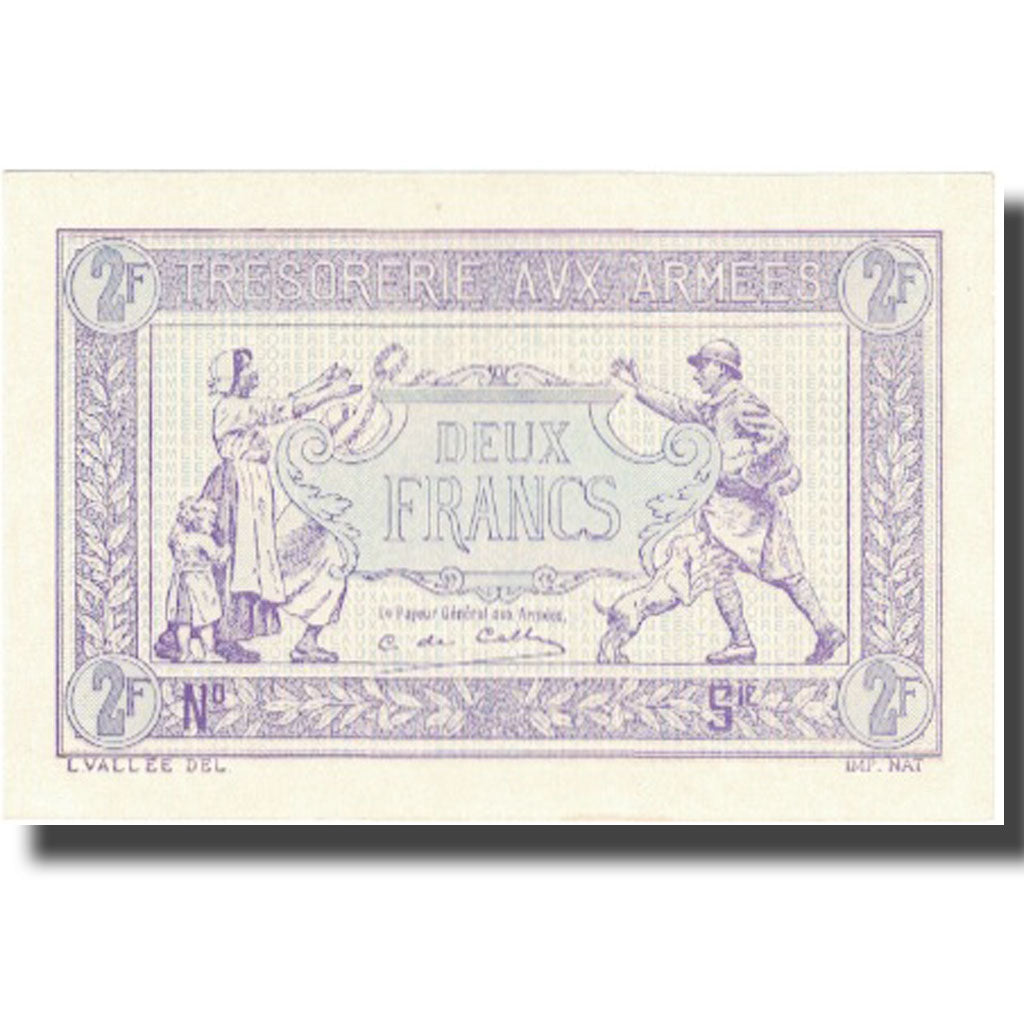 França, 2 Francs, 1917-1919 Army Treasury, 1917, 1917, UNC(64), Fayette:VF5.4