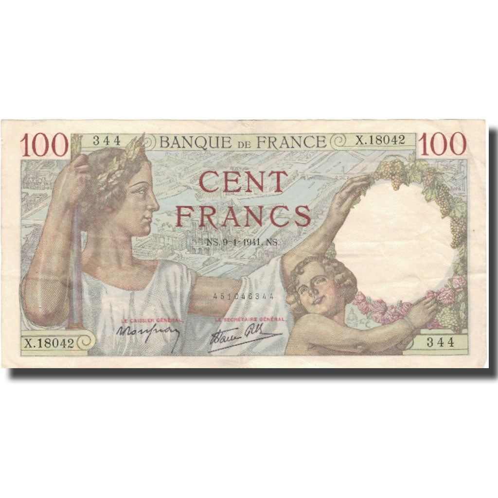 Francja, 100 Francs, Sully, 1941, 1941-01-09, EF(40-45), Fayette:26.44, KM:94