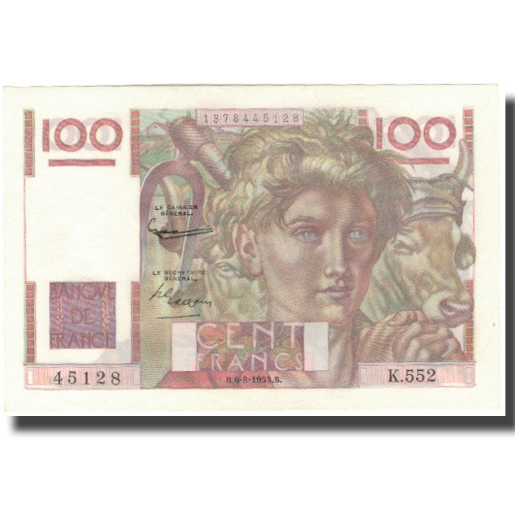 France, 100 Francs, Jeune Paysan, 1953, 1953-08-06, UNC(63), Fayette:28.38