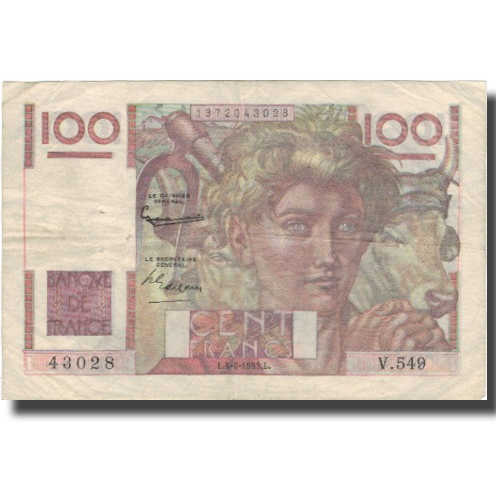 Francia, 100 Francs, Jeune Paysan, 1953, 1953-06-04, BB, Fayette:28.37, KM:128d