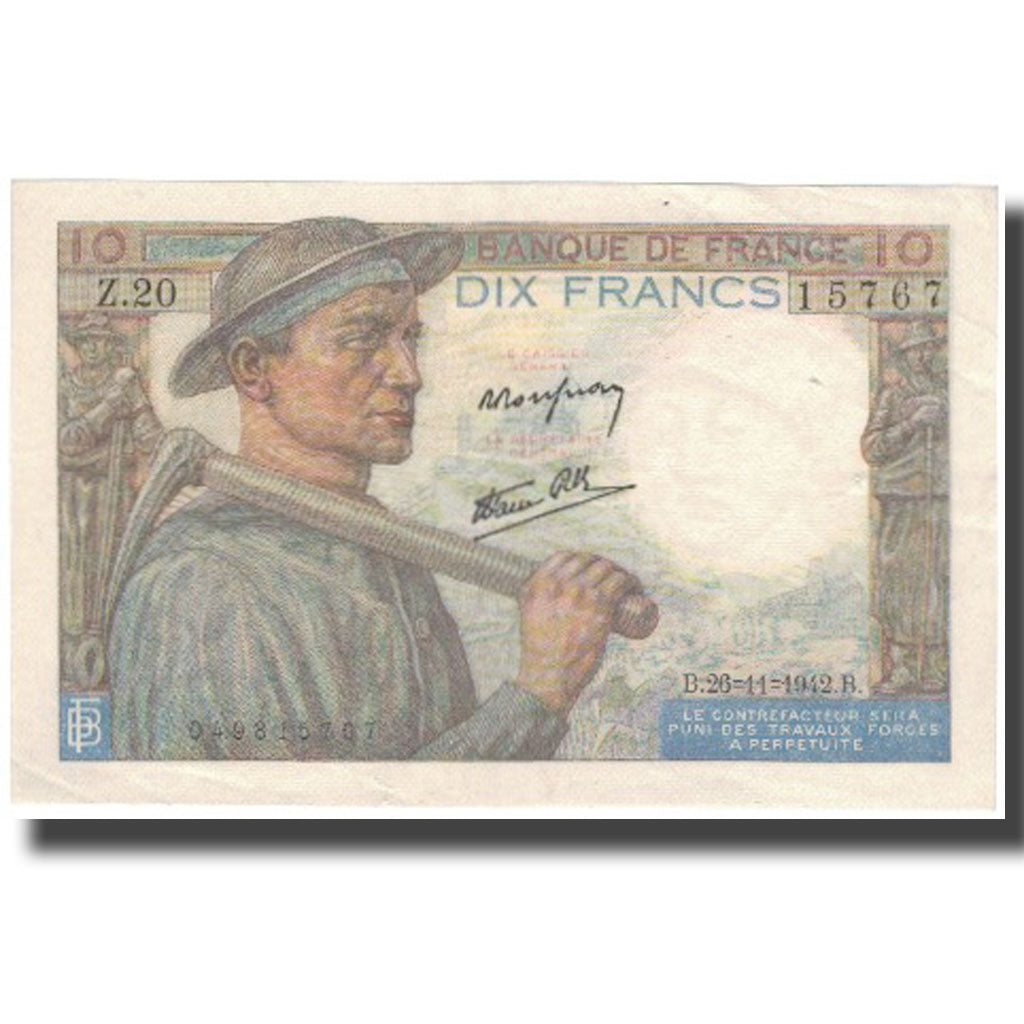 França, 10 Francs, Mineur, 1946, 1946-09-26, UNC(60-62), Fayette:8.15, KM:99e