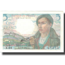 France, 5 Francs, Berger, 1943, 1943-08-05, UNC(63), Fayette:5.3, KM:98a