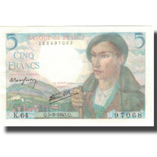 France, 5 Francs, Berger, 1943, 1943-08-05, UNC(63), Fayette:5.3, KM:98a