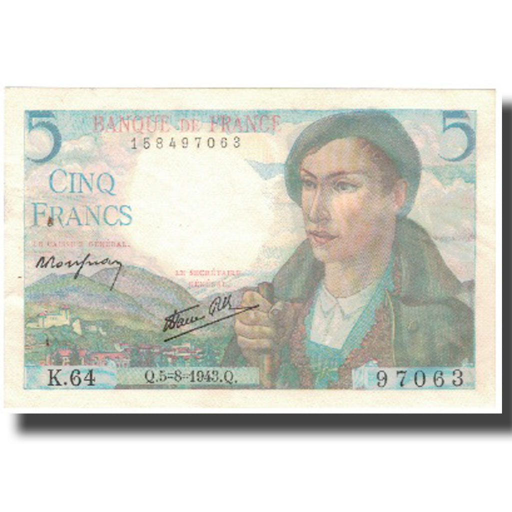 Frankrijk, 5 Francs, Berger, 1943, 1943-08-05, SUP, Fayette:5.3, KM:98a