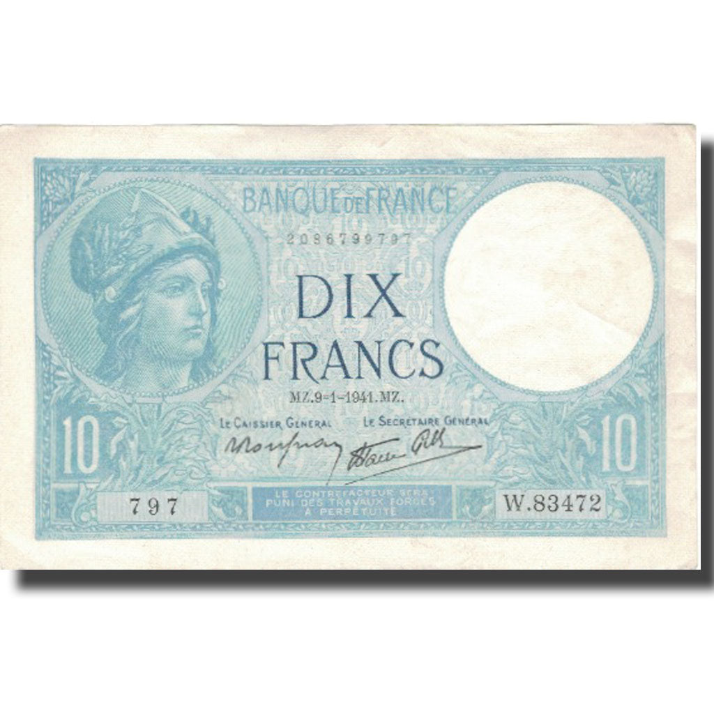 Francia, 10 Francs, Minerve, 1941, 1941-01-09, SPL-, Fayette:F7.28, KM:84