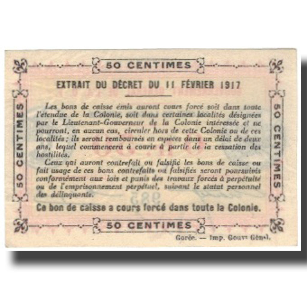 Banknote, Ivory Coast, .50 Franc, valeur faciale, 1917, 1917-11-02, KM:1a