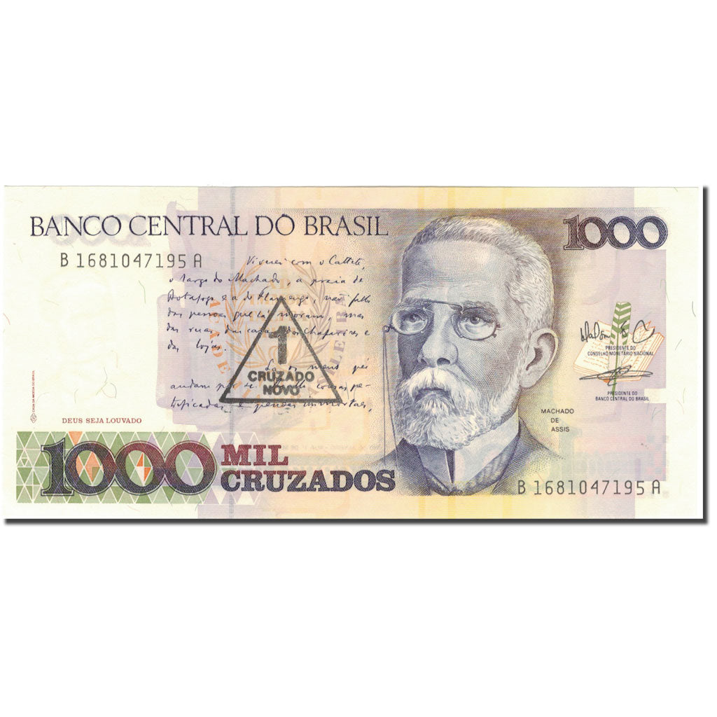 Nota, Brasil, 1 Cruzado Novo on 1000 Cruzados, 1989, KM:216a, AU(55-58)