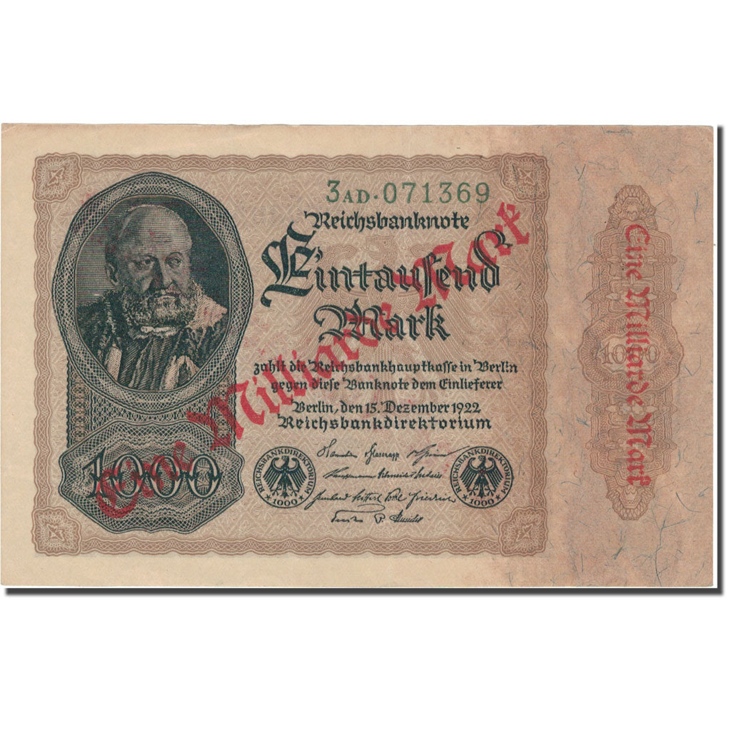 Banconote, Germania, 1 Milliarde Mark on 1000 Mark, 1922, 1922-12-15, KM:113a