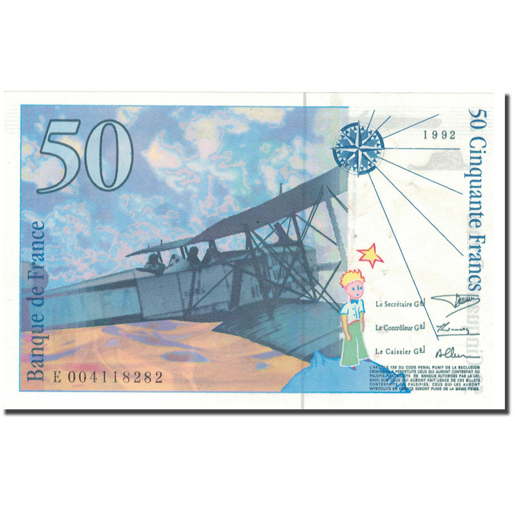 França, 50 Francs, St Exupéry, 1992, AU(55-58), Fayette:72.1b, KM:157a