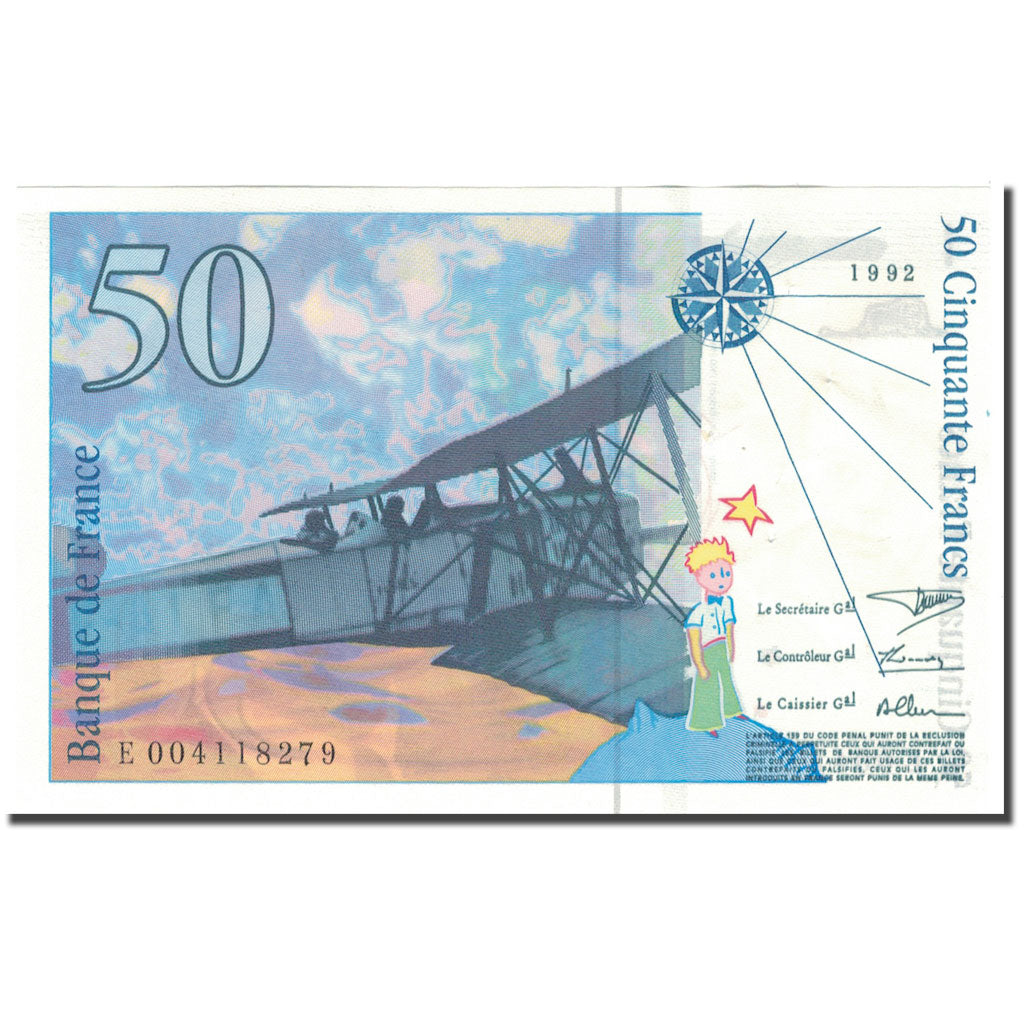 Francja, 50 Francs, St Exupéry, 1992, AU(55-58), Fayette:72.1b, KM:157a