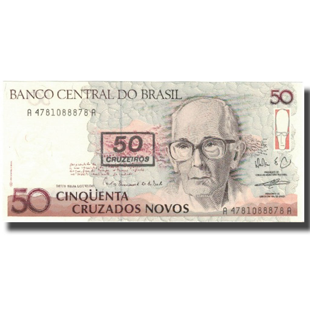 Biljet, Brazilië, 50 Cruzeiros on 50 Cruzados Novos, KM:223, SPL+
