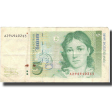 Billete, 5 Deutsche Mark, ALEMANIA - REPÚBLICA FEDERAL, 1991-08-01, KM:37, BC+