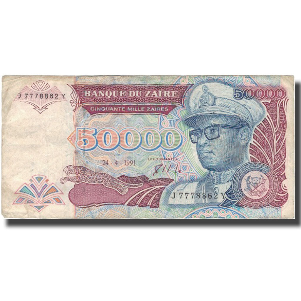 Banknote, Zaire, 50,000 Zaïres, 1988-1992, 1991-04-24, KM:40a, F(12-15)