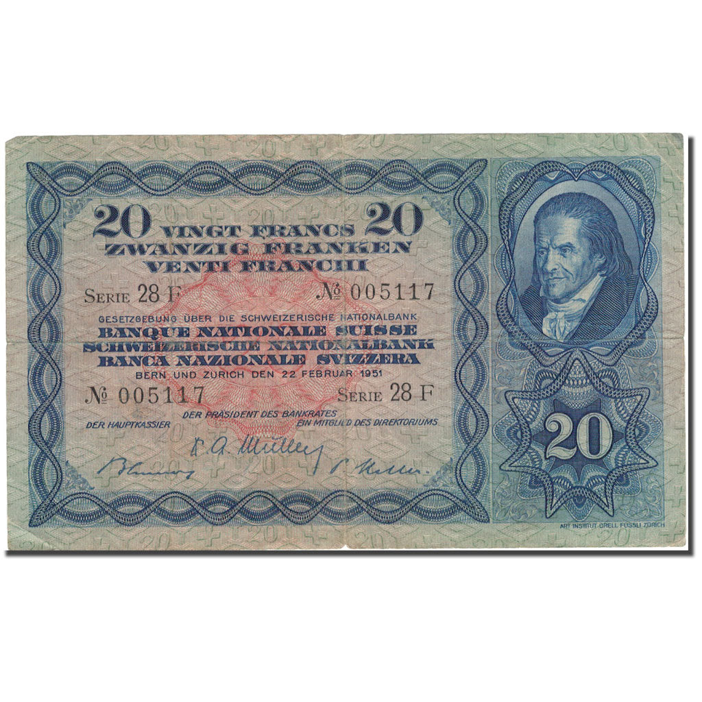 Billet, Suisse, 20 Franken, 1947, 1947-10-16, TB+