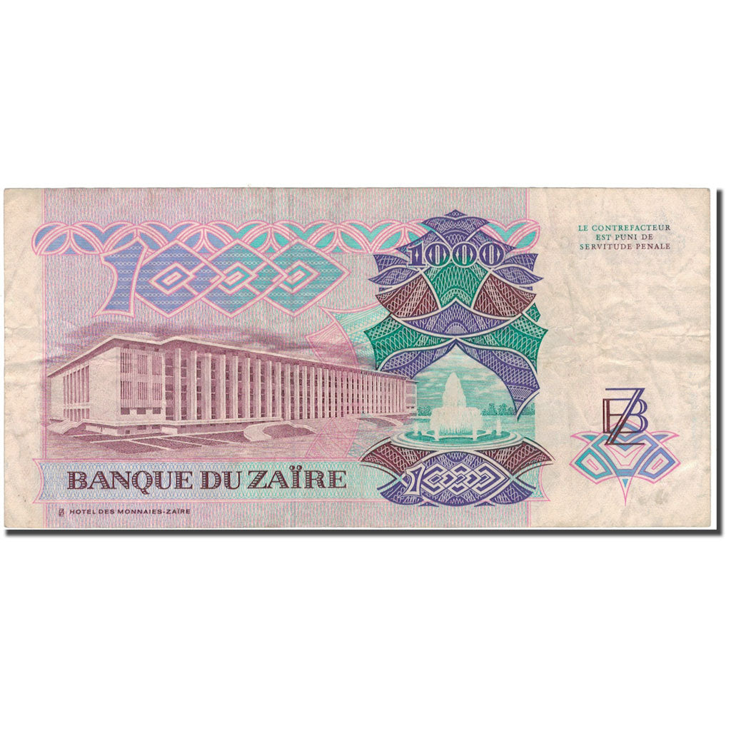 Banknot, Zaire, 1000 Zaïres, 1989, 1989-11-24, KM:35a, VF(20-25)