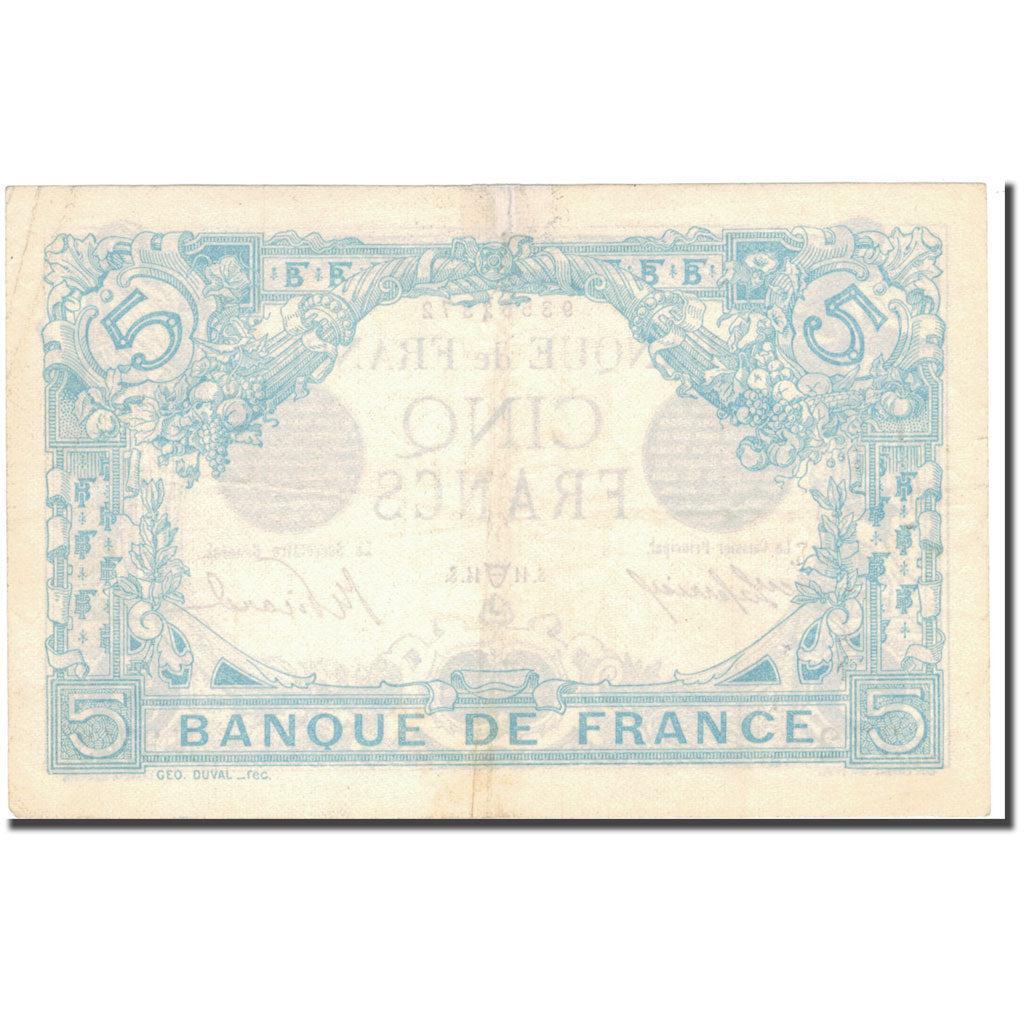France, 5 Francs, Bleu, 1914, 1914-04-01, VF(30-35), Fayette:02.22, KM:70